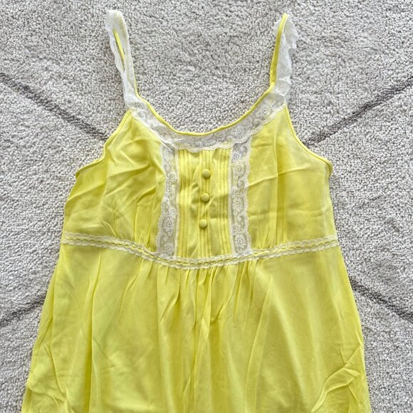 Vintage 60s Hostess Pajama Jumpsuit Bright Yellow Lace Trim Lounge Romper - Picture 2 of 7